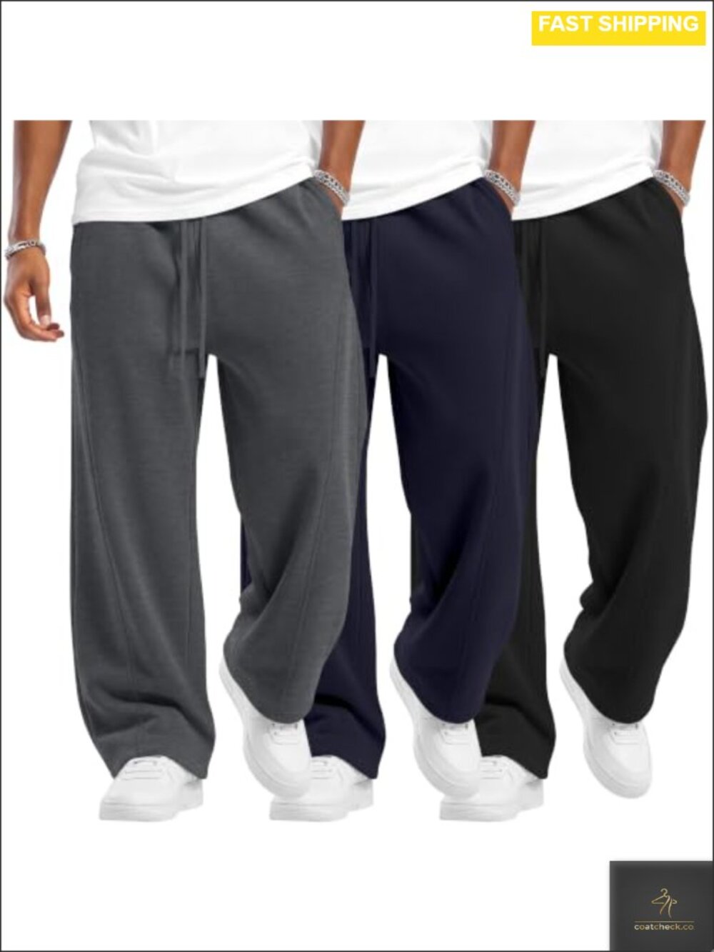 3 Pack Men's Wide Leg Baggy Sweatpants Polyester Spandex Drawstring